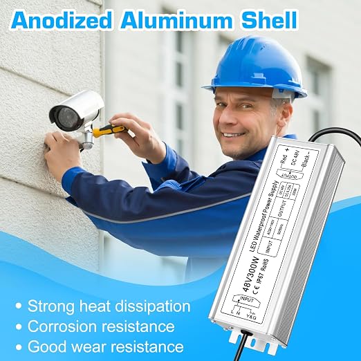 48-V-LED-Treiber, 90–140 V Eingang, 100–400 W, Konstantspannungsnetzteil mit Einzelausgang, wasserdicht nach IP67, CE/RoHS/FCC – Optionen für US-Stecker und Kabel 