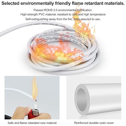 18 AWG Multi-Conductor Cable, 2/3/4/5 Core Stranded Tinned Copper Wire, Black/White PVC Jacket Extension Cord for Electrical Installations, 10/20/50m (33ft–165ft) Options