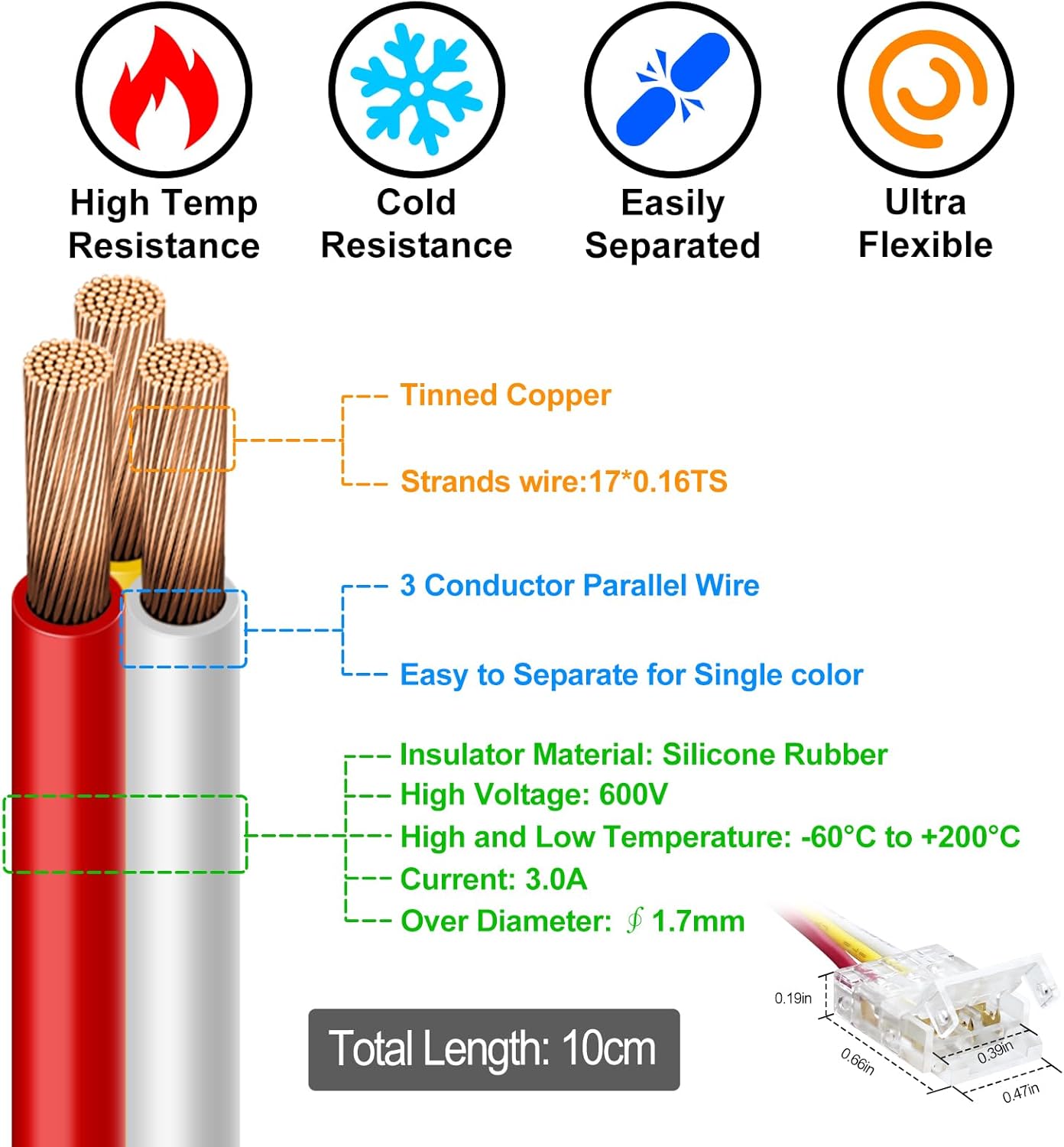 Connecteurs pour bandes LED transparentes en cristal – Clips sans soudure 10 mm 3 broches | Adaptateur bande à fil / bande à bande / CC – Stock local États-Unis/Royaume-Uni