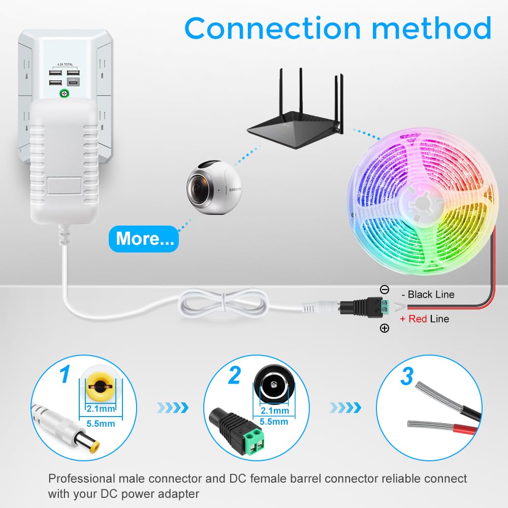 12-V-Netzteiladapter 12 W/24 W/36 W, AC 100–240 V Eingang, Wandstecker-Transformator, weißes Gehäuse – US-Stecker, LED-Treiber für Streifen/CCTV/Elektronik 