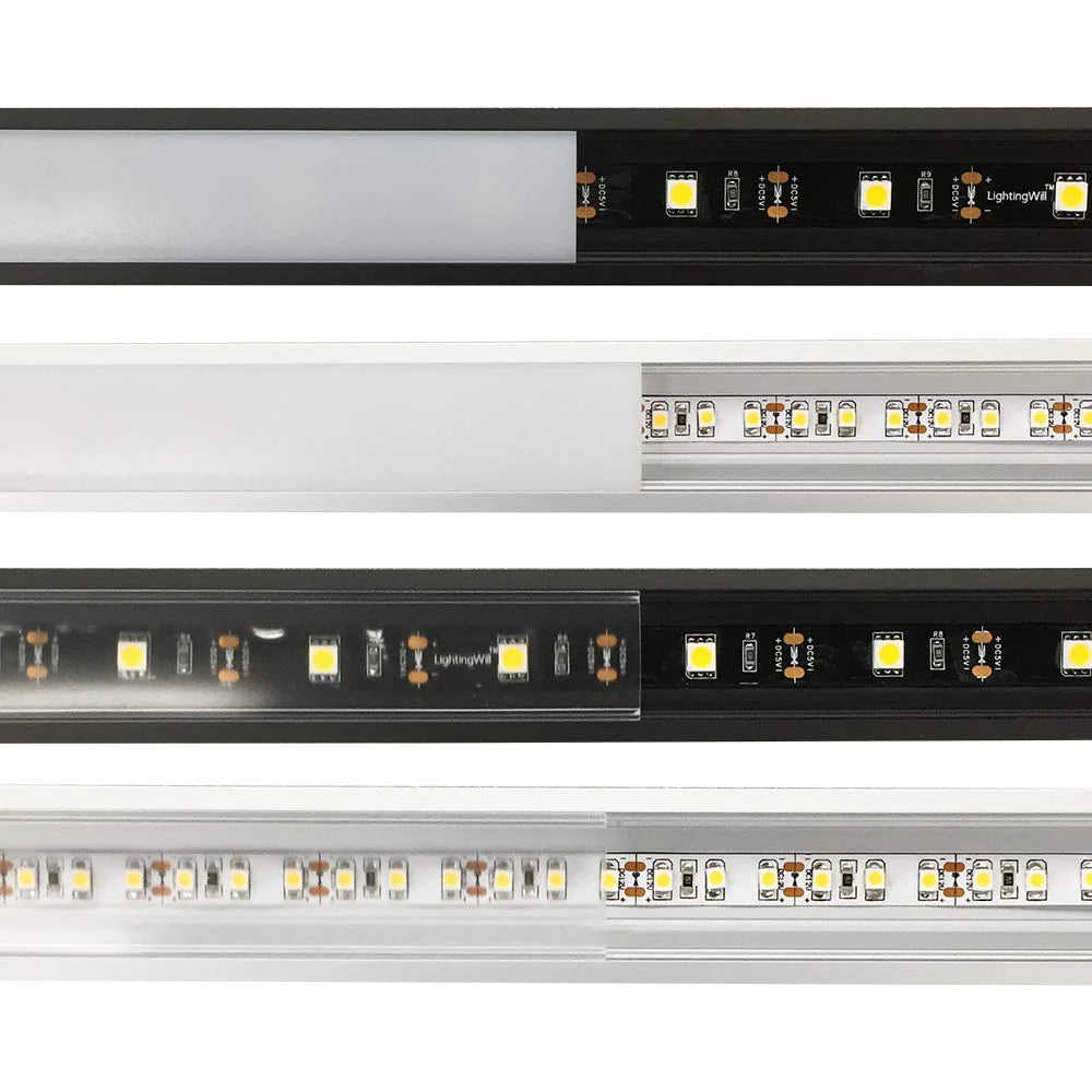 Profilés LED en aluminium en forme de V – Convient aux bandes LED de 1 à 10 mm | 1 mètre | Argenté / Noir | Blanc laiteux / Noir | Avec accessoires d'installation | Paquets de 5 / 6 / 10 / 12 / 20 | Stock local États-Unis/Royaume-Uni