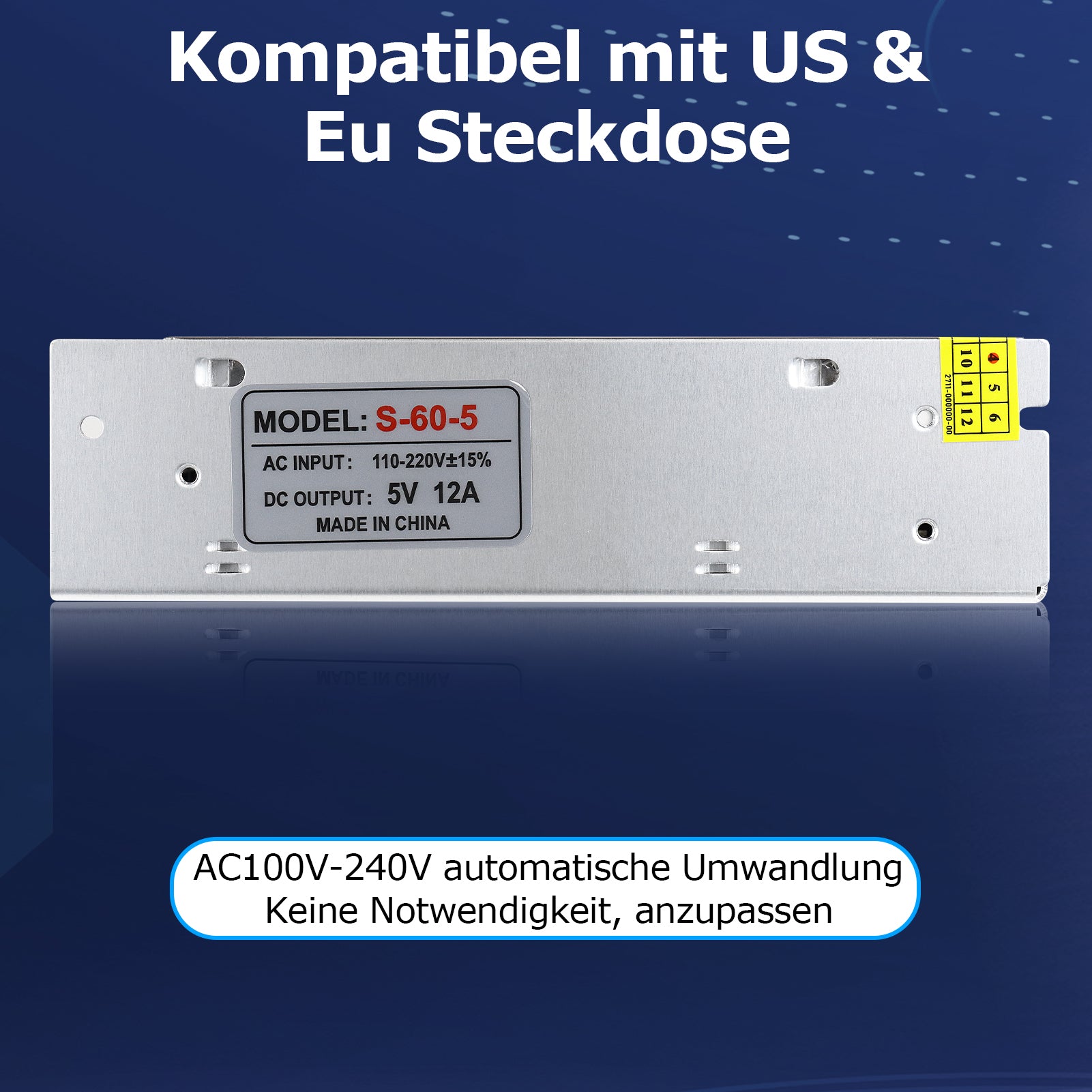 Alimentation à découpage CC 5 V 10 W–300 W, entrée CA 110/220 V, transformateur pour bande LED, boîtier métallique industriel avec bornes, certifié CE/FCC/RoHS (300 W avec ventilateur) 