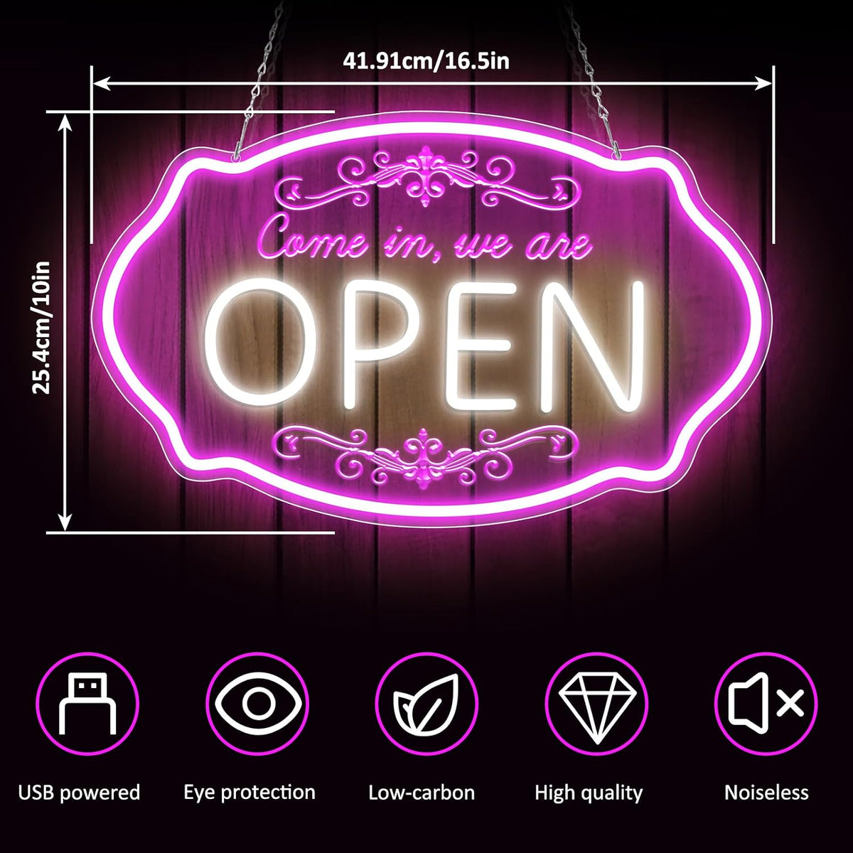 Kommen Sie herein, wir haben geöffnet, Neonschild – Mehrfarbiges Leuchten | 40×30 cm (15,7×11,8 Zoll) | Geschäftsschild zum Aufhängen im Fenster | Plug &amp; Play
