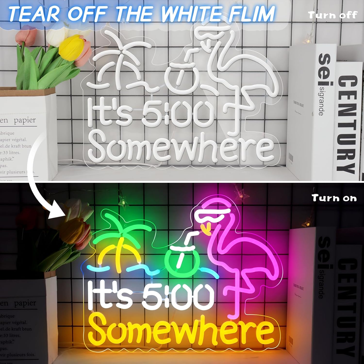 LED-Schild „Irgendwo ist es 5 Uhr“ – 16,1 × 12,6 Zoll | Mehrfarbiges Leuchten | USB-betrieben | Hängend | Ideal für Bar, Pub, Lounge, Nachtclub, Party-Stimmungsbeleuchtung 