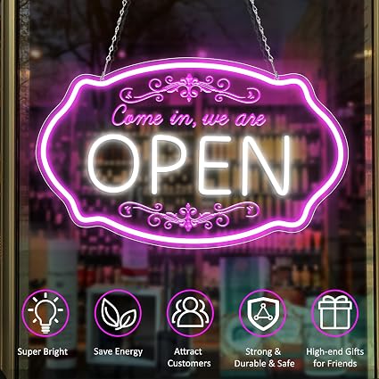 Kommen Sie herein, wir haben geöffnet, Neonschild – Mehrfarbiges Leuchten | 40×30 cm (15,7×11,8 Zoll) | Geschäftsschild zum Aufhängen im Fenster | Plug &amp; Play