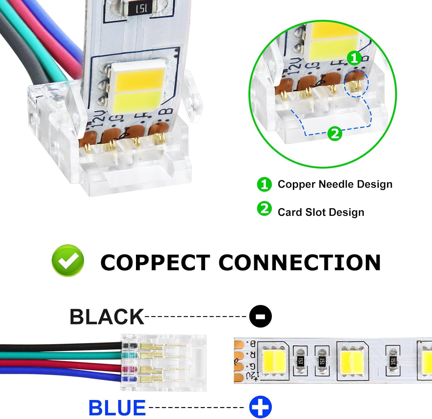Transparent Crystal LED Strip Connectors – 10mm 4Pin Solderless Clips | Strip to Wire / Strip to Strip / Female Plug – Bulk Wholesale 500pcs MOQ | Factory Direct