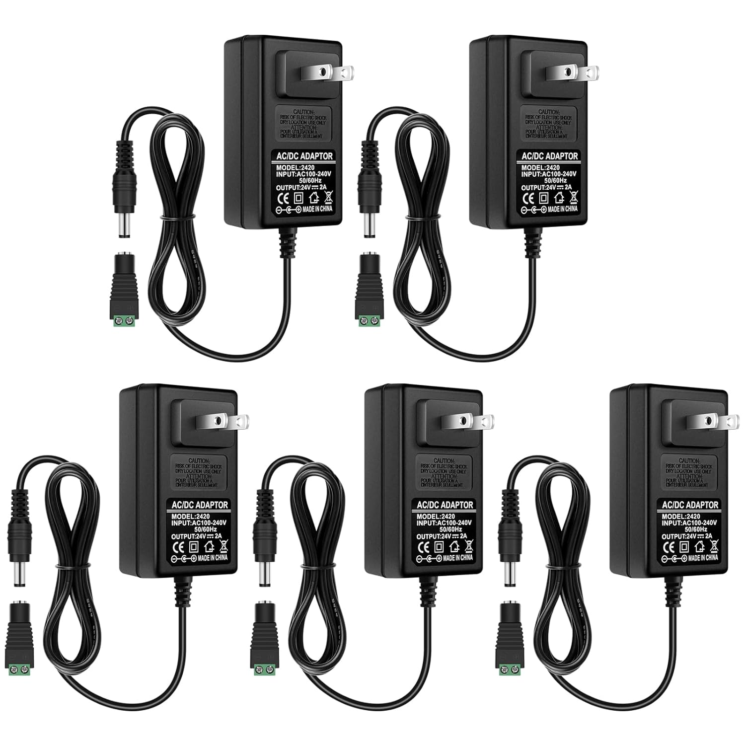 DC 24 V Netzteiladapter 48 W–72 W, AC 100–240 V auf 24 V Schalttransformator, LED-Treiber-Wandstecker-Ladegerät mit US-Stecker, schwarzes Gehäuse 