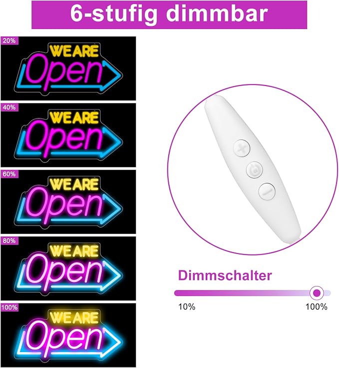 Wir haben geöffnet – Neonschild mit Sonnenblumen-Dekor – USB-Version | Warmweiß / Gelb &amp; Weiß | 17×9 Zoll / 24×13 Zoll | DC 5 V LED-Fensterleuchte für Geschäftsdekor