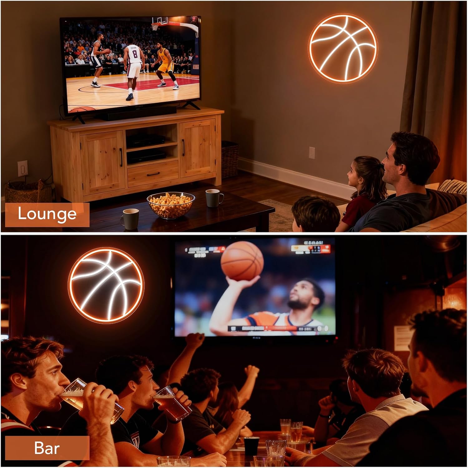 Good Vibes LED Sign – Basketball Silicone Neon Sign – 12.5×12.5 Inch | 5V USB Powered Dimmable Orange & White Glow LED Wall Light | Neon Lamp with Accessories Included | Hanging Sports Decor for Bedroom, Game Room, Bar & Party Spaces