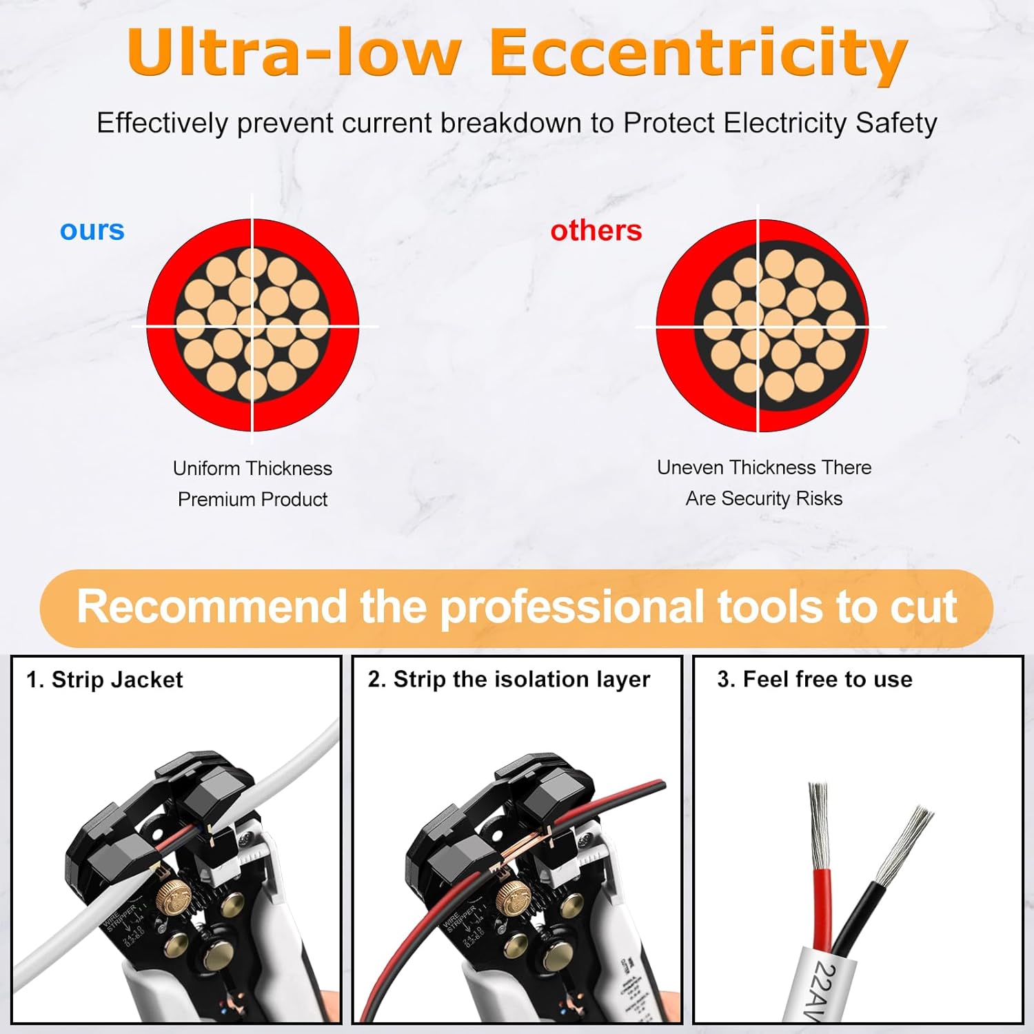 22 AWG Electrical Wire, 2/3/4/5 Conductor Stranded Tinned Copper Cable, Black/White PVC Jacket Flexible Multi-Core Extension Cord — 10/20/50m (33ft–165ft) Options
