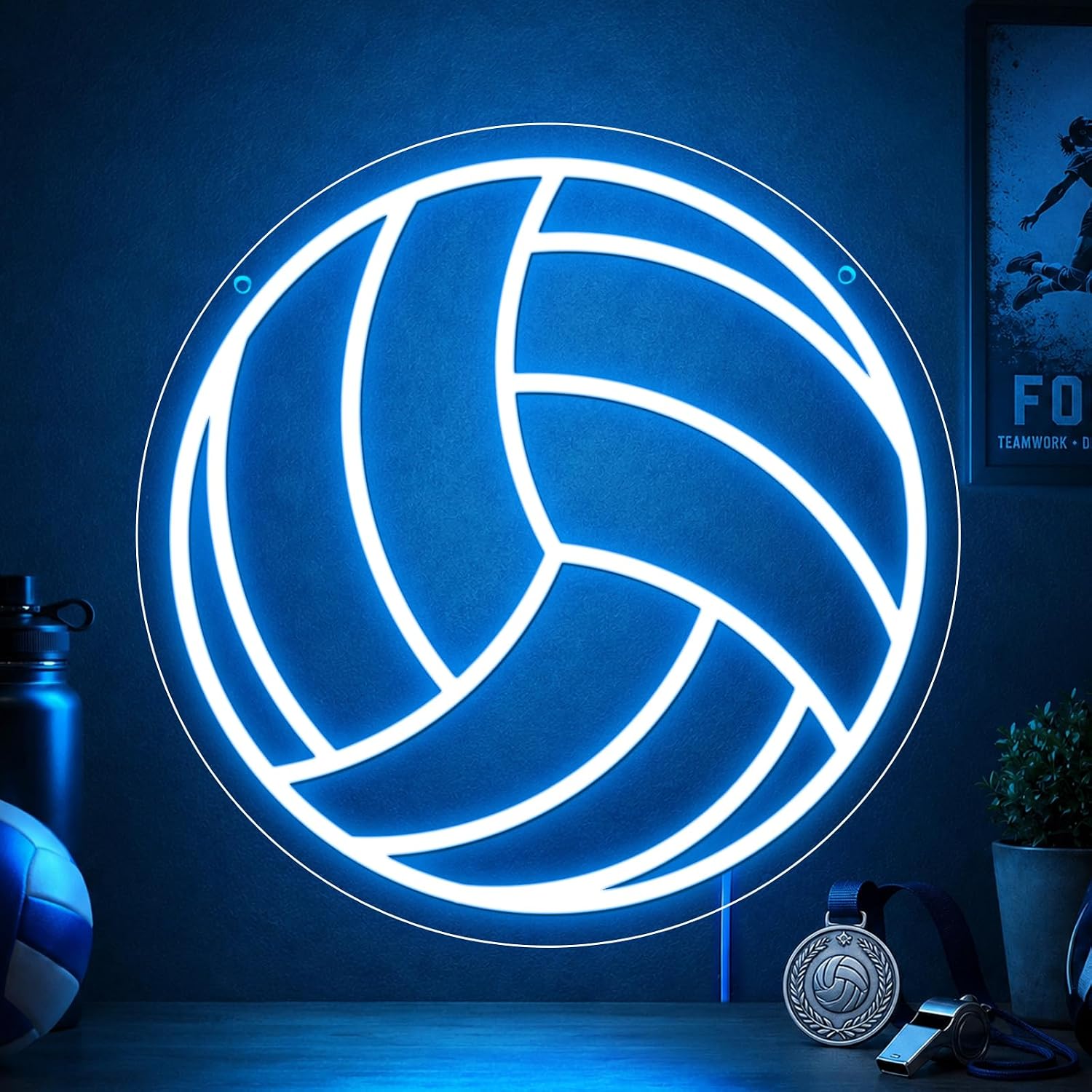 Good Vibes LED Sign – Volleyball Silicone Neon Sign – 12×12 Inch | 5V USB Powered Dimmable Ice Blue Glow LED Wall Light | Neon Lamp with Accessories Included | Hanging Sports Decor for Bedroom, Game Room, Bar & Party Spaces
