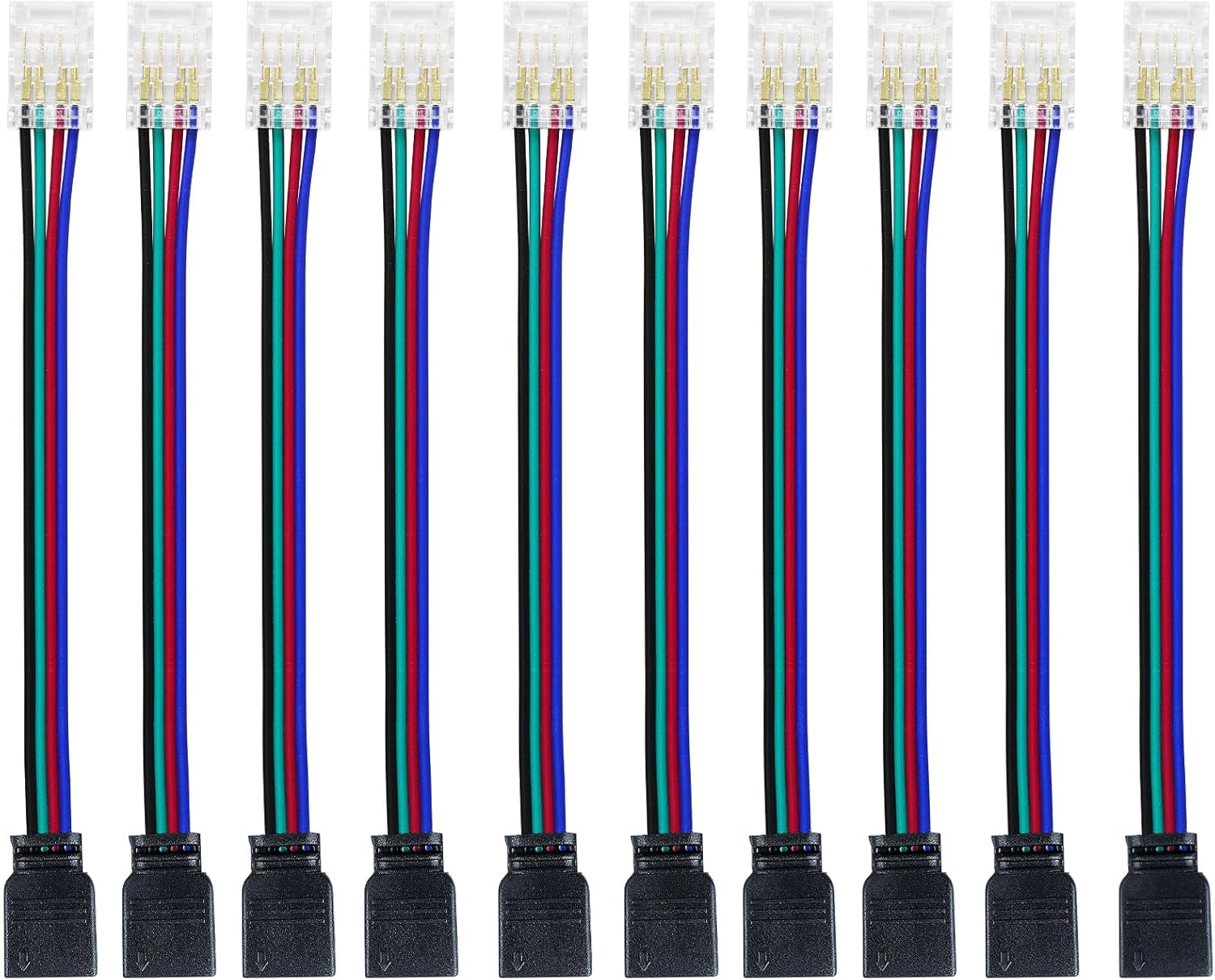 Connecteurs pour bandes LED transparentes en cristal – Clips sans soudure 10 mm 4 broches | Bande à fil / Bande à bande / Fiche femelle – Stock local États-Unis/Royaume-Uni 