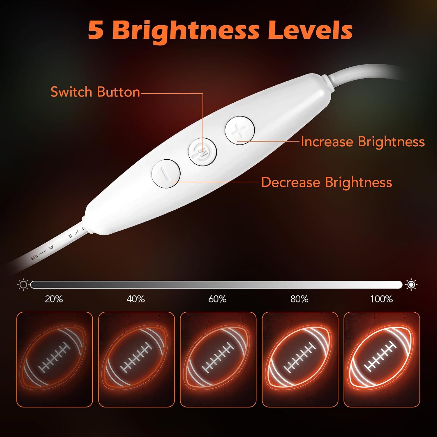 Good Vibes LED Sign – Rugby Ball Silicone Neon Sign – 16×10 Inch | USB Neon Light Orange & White Glow LED Wall Light | Neon Lamp with Accessories Included | Hanging Sports Decor for Bedroom, Game Room, Bar & Party Spaces
