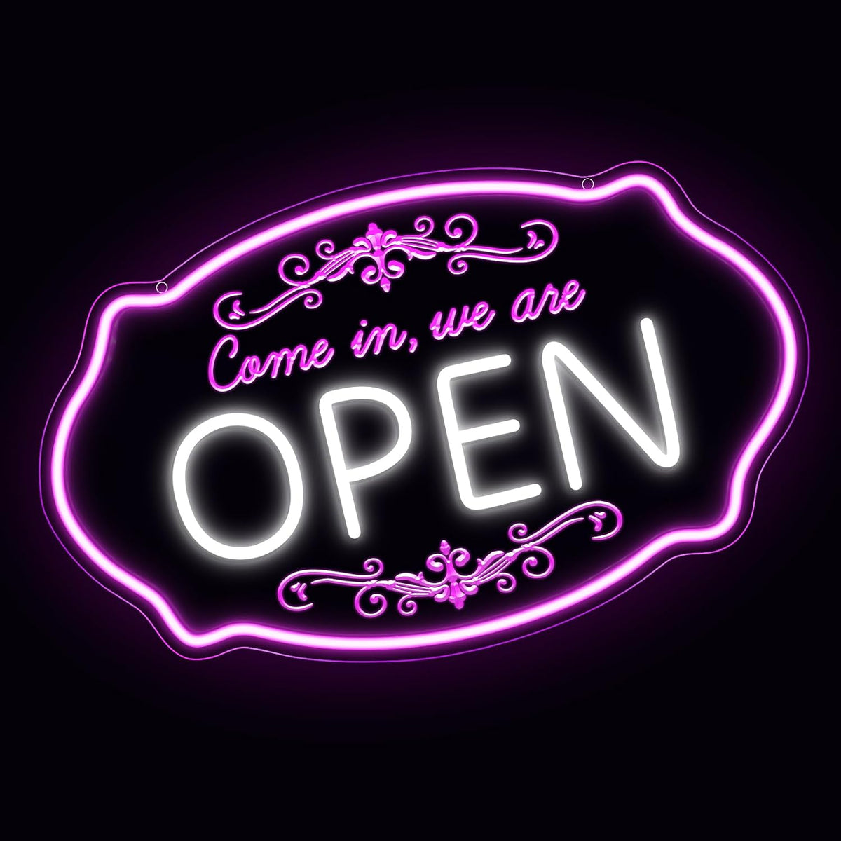 Kommen Sie herein, wir haben geöffnet, Neonschild – Mehrfarbiges Leuchten | 40×30 cm (15,7×11,8 Zoll) | Geschäftsschild zum Aufhängen im Fenster | Plug &amp; Play