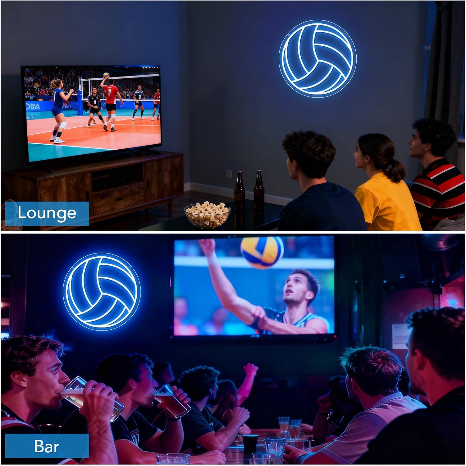 Good Vibes LED Sign – Volleyball Silicone Neon Sign – 12×12 Inch | 5V USB Powered Dimmable Ice Blue Glow LED Wall Light | Neon Lamp with Accessories Included | Hanging Sports Decor for Bedroom, Game Room, Bar & Party Spaces