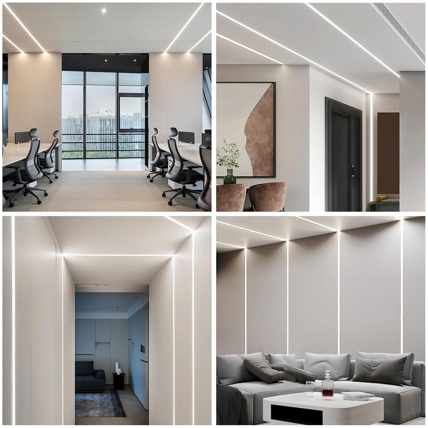 Profilés LED en aluminium pour cloison sèche, à encastrer sur une face – Compatibles avec des bandes LED de 1 à 20 mm | Argent | Revêtement blanc laiteux | 1/2/3 mètres | Argent | Revêtement blanc laiteux | Lot de 50/100