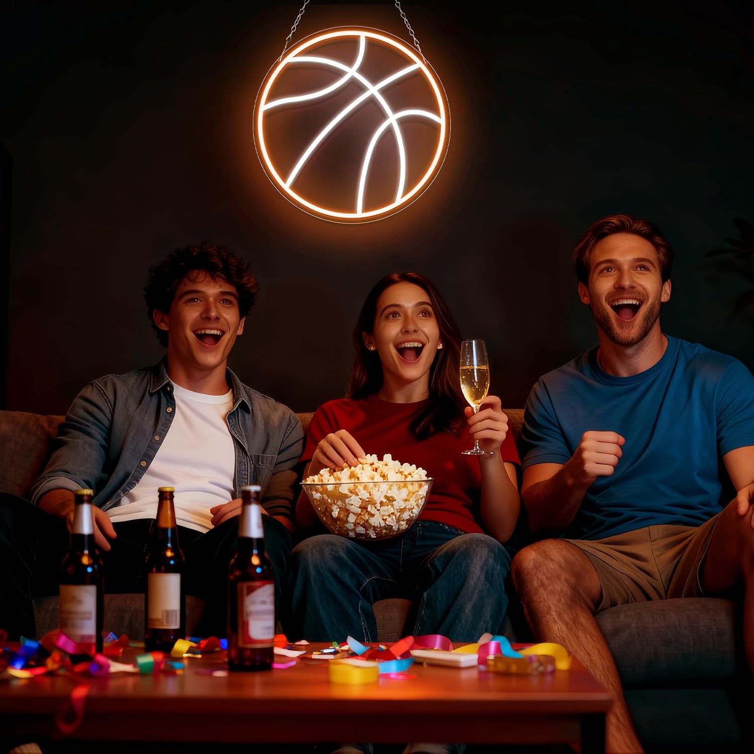Good Vibes LED Sign – Basketball Silicone Neon Sign – 12.5×12.5 Inch | 5V USB Powered Dimmable Orange & White Glow LED Wall Light | Neon Lamp with Accessories Included | Hanging Sports Decor for Bedroom, Game Room, Bar & Party Spaces