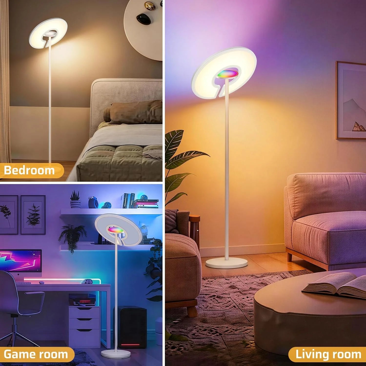 Smart Floor Lamp | 40W+8W LED Standing Lamp | Dimmable Floor Lamp with RGB Ambient Light | 2800-6000K | Remote Control | 2M Tall for Living Room Bedroom Office | US & UK Stock