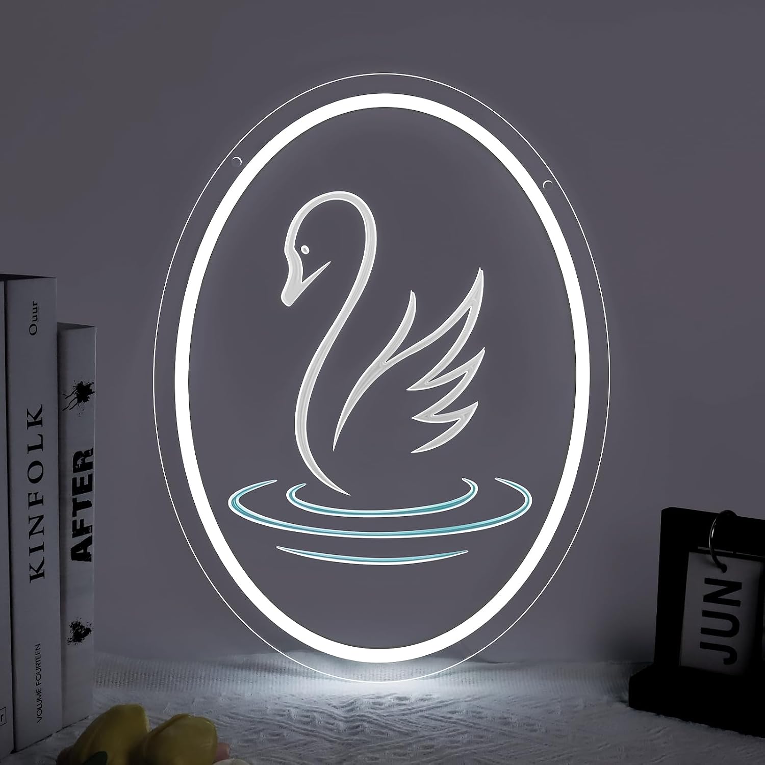 Good Vibes LED Sign – Swan Silicone Neon Sign – 15.7×11.8 Inch | 5V USB Powered Dimmable White Glow LED Wall Light | Engraved Design Neon Lamp with Accessories Included | Hanging Decor for Bedroom, Vanity Room, Home & Party Spaces