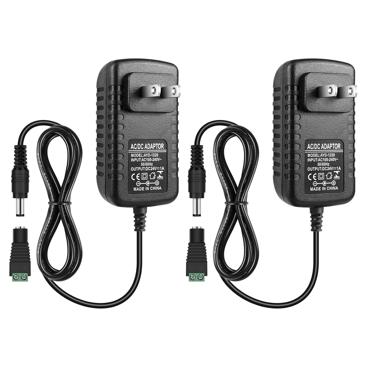 DC 24V Power Adapter 24W, AC 100–240V to 24V Wall Plug Power Supply with US Plug, Black Case