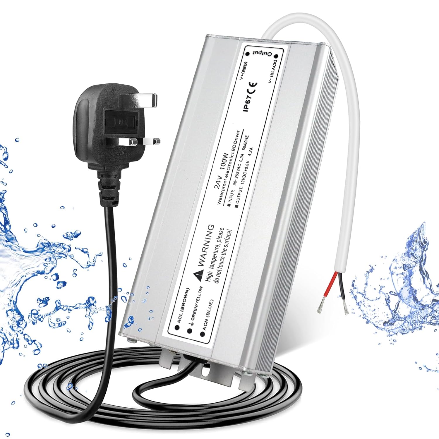 Alimentation LED étanche 24 V 30 W–300 W, entrée 90–265 V, sortie simple/double fil, pilote LED extérieur, CE/RoHS/FCC — Options de fiches et de câbles US/UK/EU 