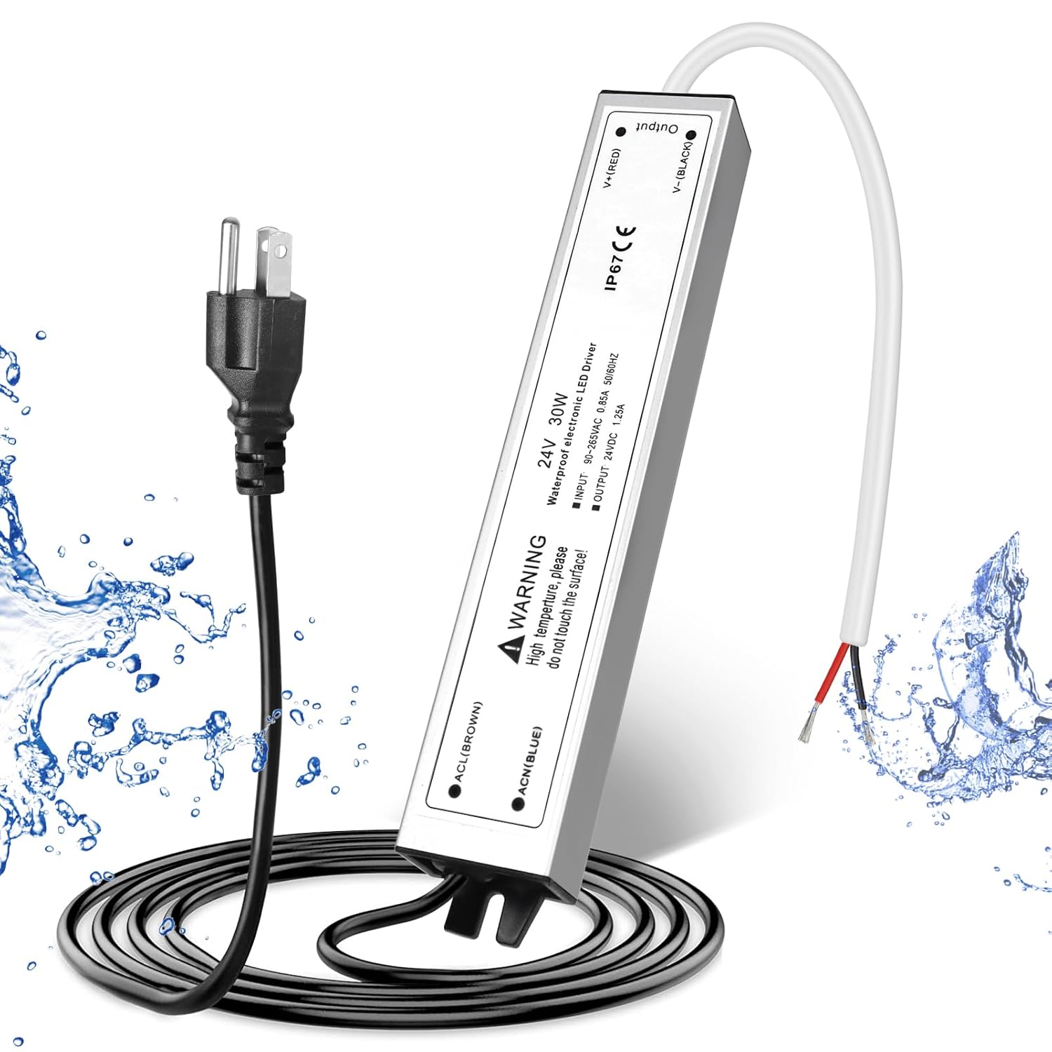 Alimentation LED étanche 24 V 30 W–300 W, entrée 90–265 V, sortie simple/double fil, pilote LED extérieur, CE/RoHS/FCC — Options de fiches et de câbles US/UK/EU 