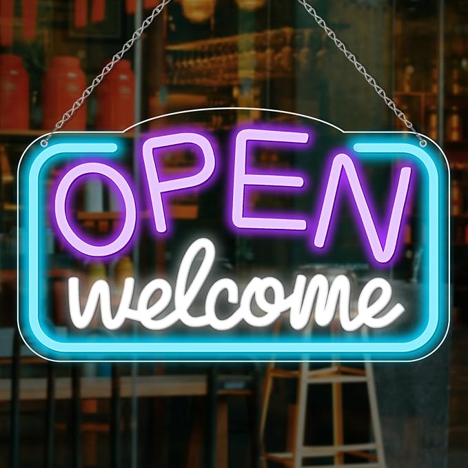 OPEN Welcome Silicone Neon Signs – USB Powered | 16.9×9.4 inch | LED Light for Storefront Window | 2 Color Options
