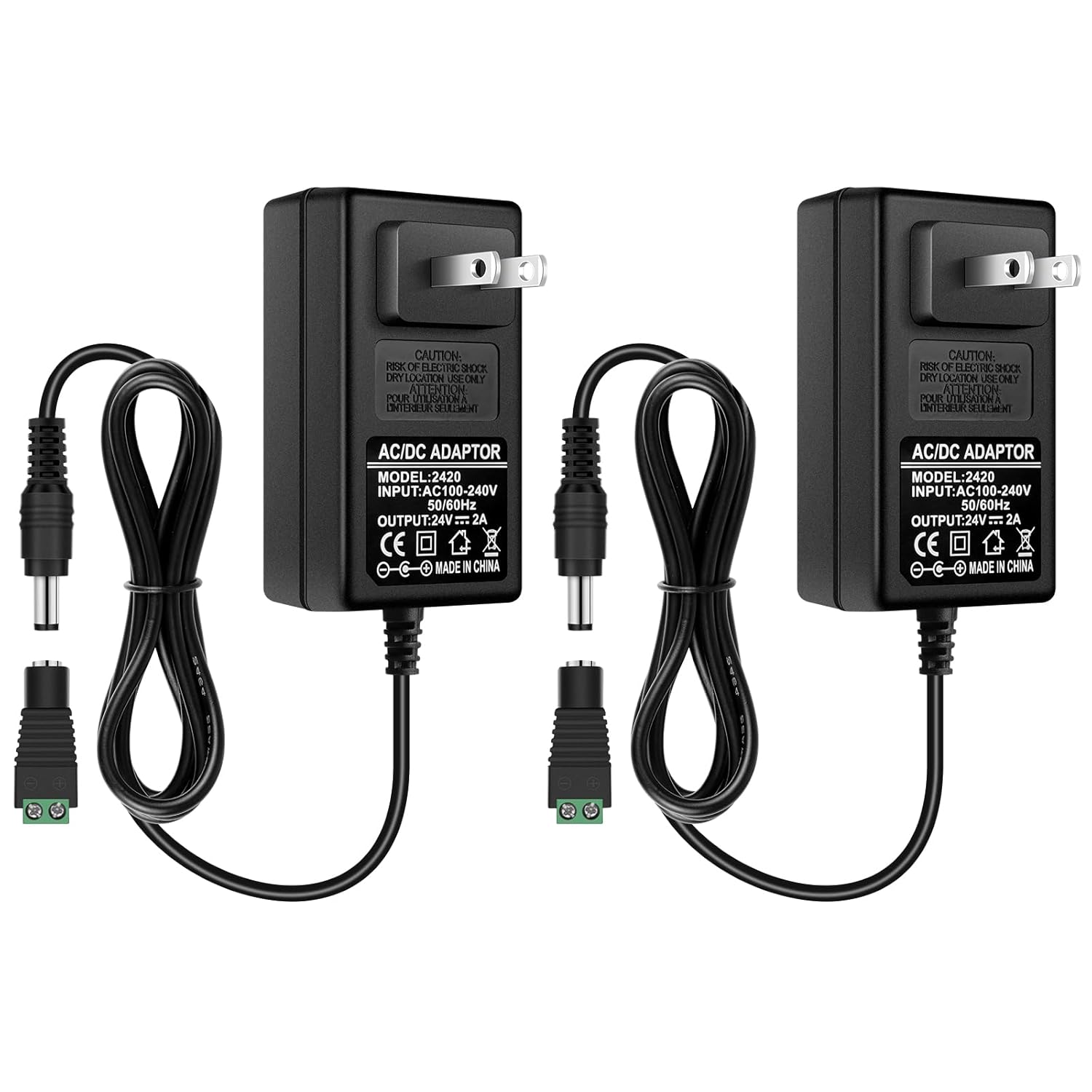 DC 24 V Netzteiladapter 48 W–72 W, AC 100–240 V auf 24 V Schalttransformator, LED-Treiber-Wandstecker-Ladegerät mit US-Stecker, schwarzes Gehäuse 