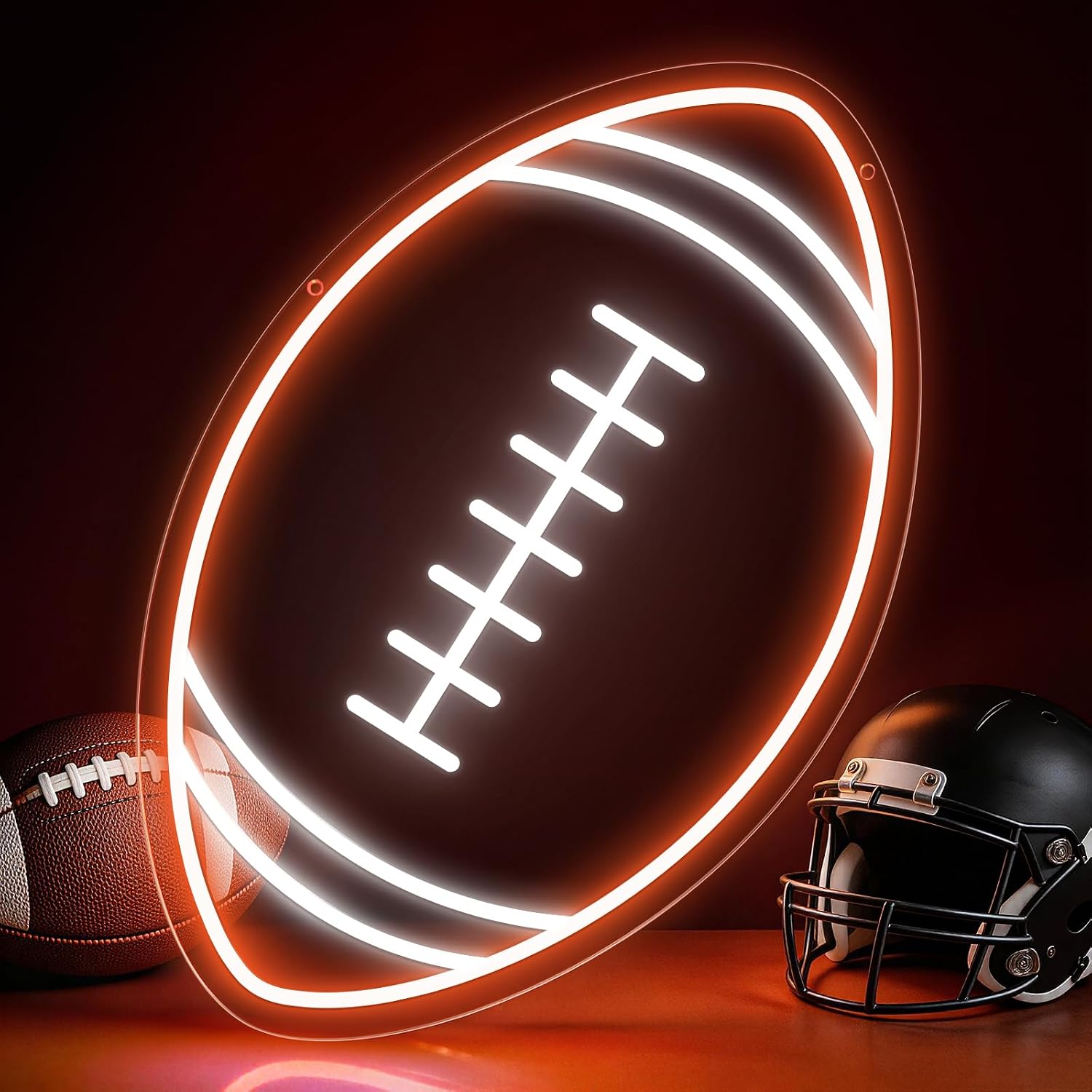 Good Vibes LED Sign – Rugby Ball Silicone Neon Sign – 16×10 Inch | USB Neon Light Orange & White Glow LED Wall Light | Neon Lamp with Accessories Included | Hanging Sports Decor for Bedroom, Game Room, Bar & Party Spaces