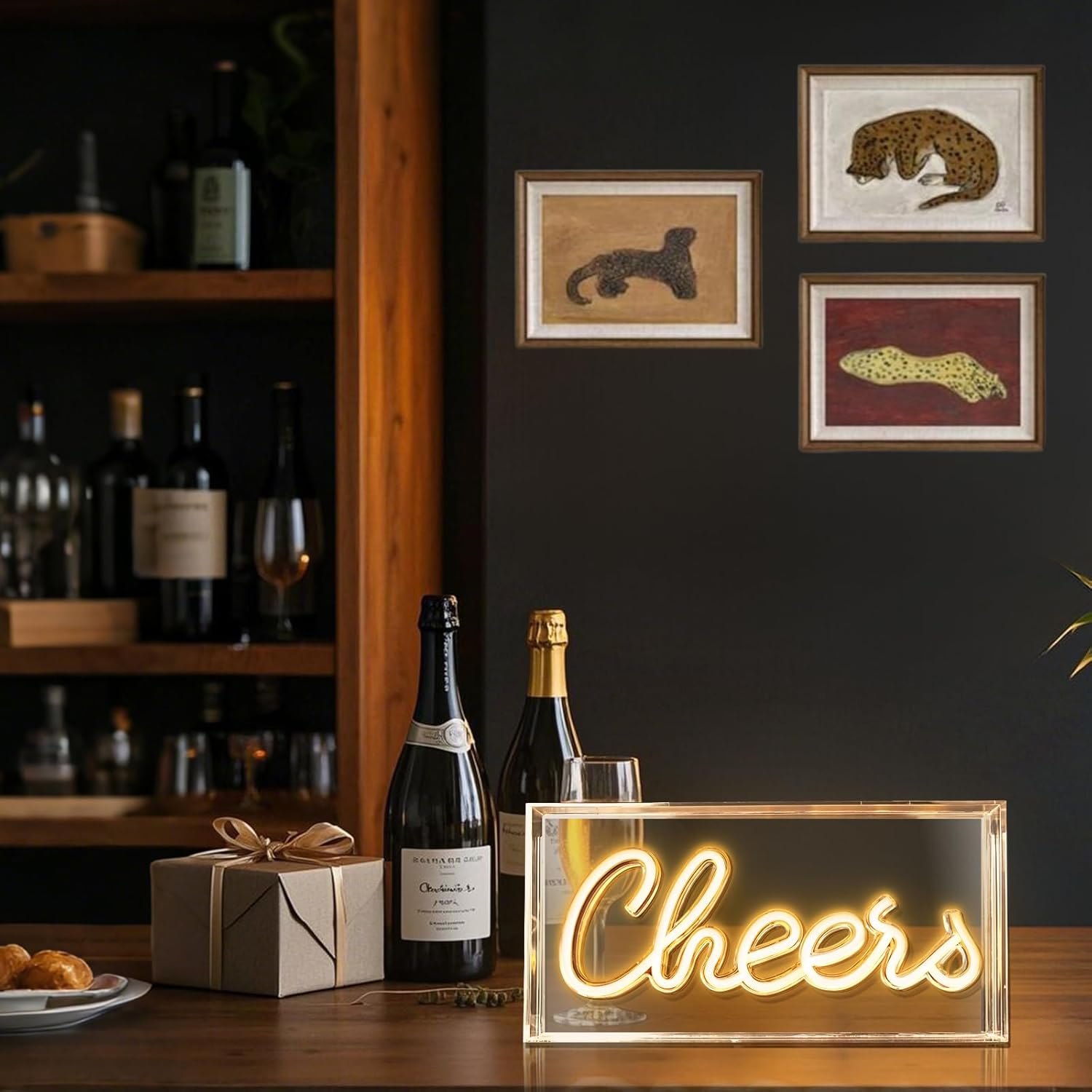 Panneau lumineux de bureau CHERRS – Rectangulaire 30,5 x 15,2 cm | Blanc chaud/rose | Alimentation USB | Présentoir de table | Pour chambre de fille, chambre à coucher, pub, hôtel, plage, bar à cocktails, cadeau de Noël
