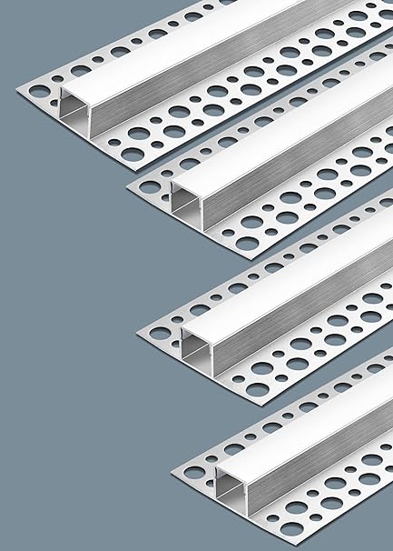 Doppelseitige LED-Aluminiumkanäle zum Eingipsen in Trockenbauwände – Passend für 1 bis 12 mm LED-Streifen | Silber | Milchweiße Abdeckung | 1 / 2 / 3 Meter | Silber | Milchweiße Abdeckung | 50 / 100 -Packung
