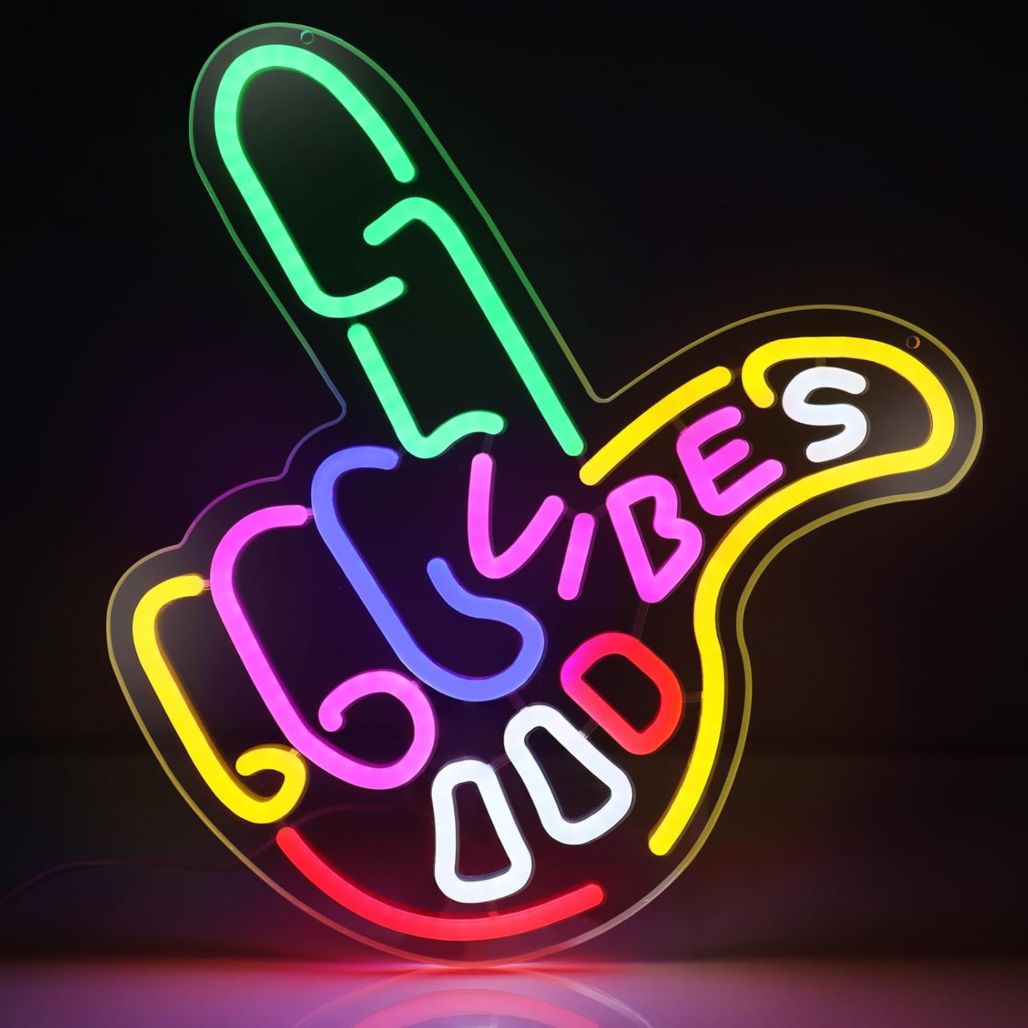 Panneau LED « Good Vibes » – Panneau « Main cool » | 43 cm x 33 cm | Néon USB pour décoration murale | À suspendre | Idéal pour chambre, dortoir, salon, fête 