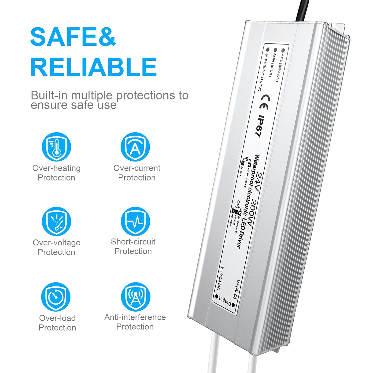 Wasserdichter 24-V-LED-Transformator, 90–140 V Eingang, 200 W–500 W, Einzel-/Doppelkabelausgang, CE/RoHS/FCC – US-Stecker und Kabel, Außenbeleuchtungsadapter 