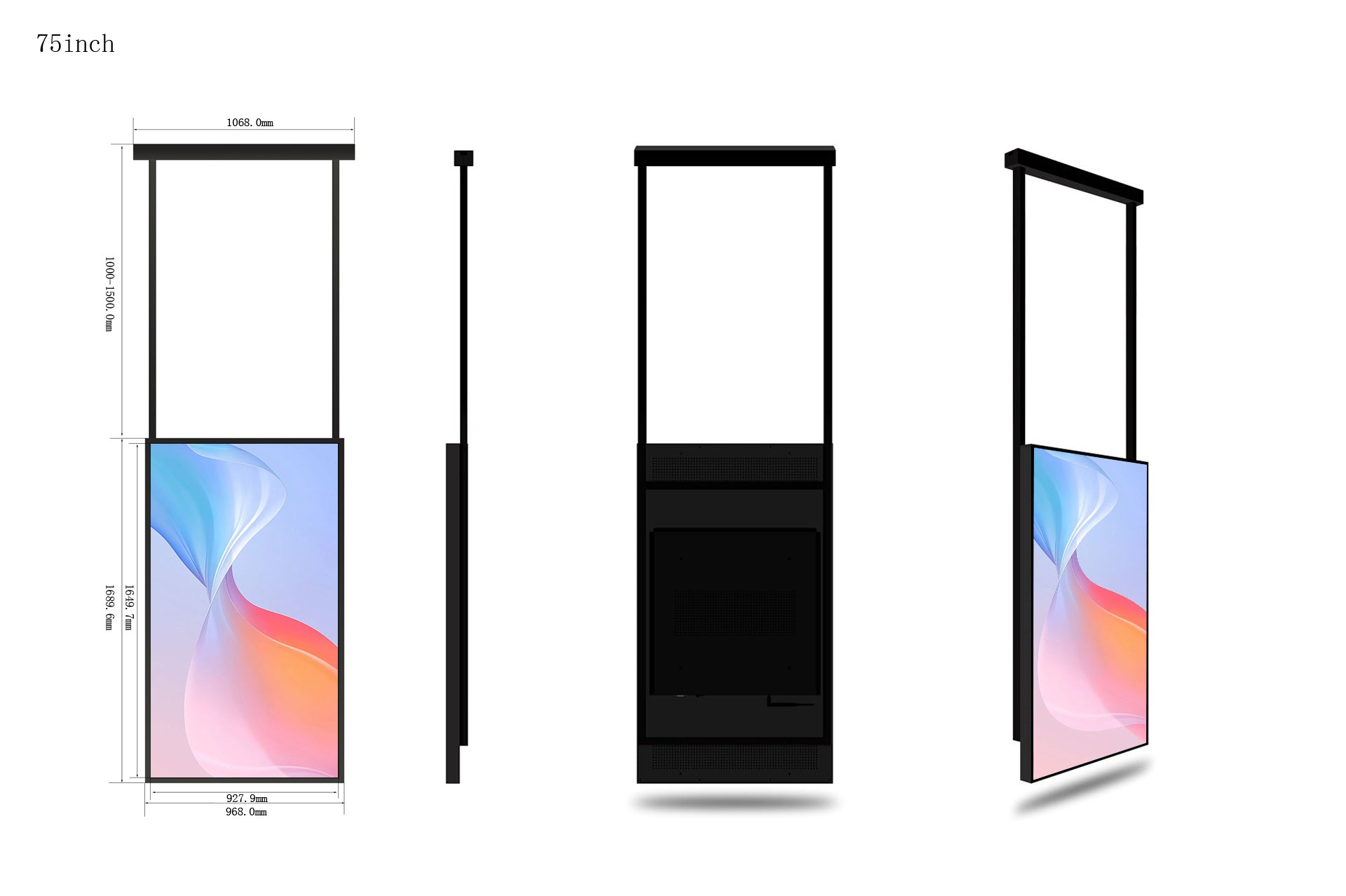 75" Single-Sided 2500nits High Bright LCD Window Display Advertising Monitor, Android RK3568 2G+32G, Non-Touch, Cloud/APP/USB, Wall-Mount/Floor Stand/Suspended Installation