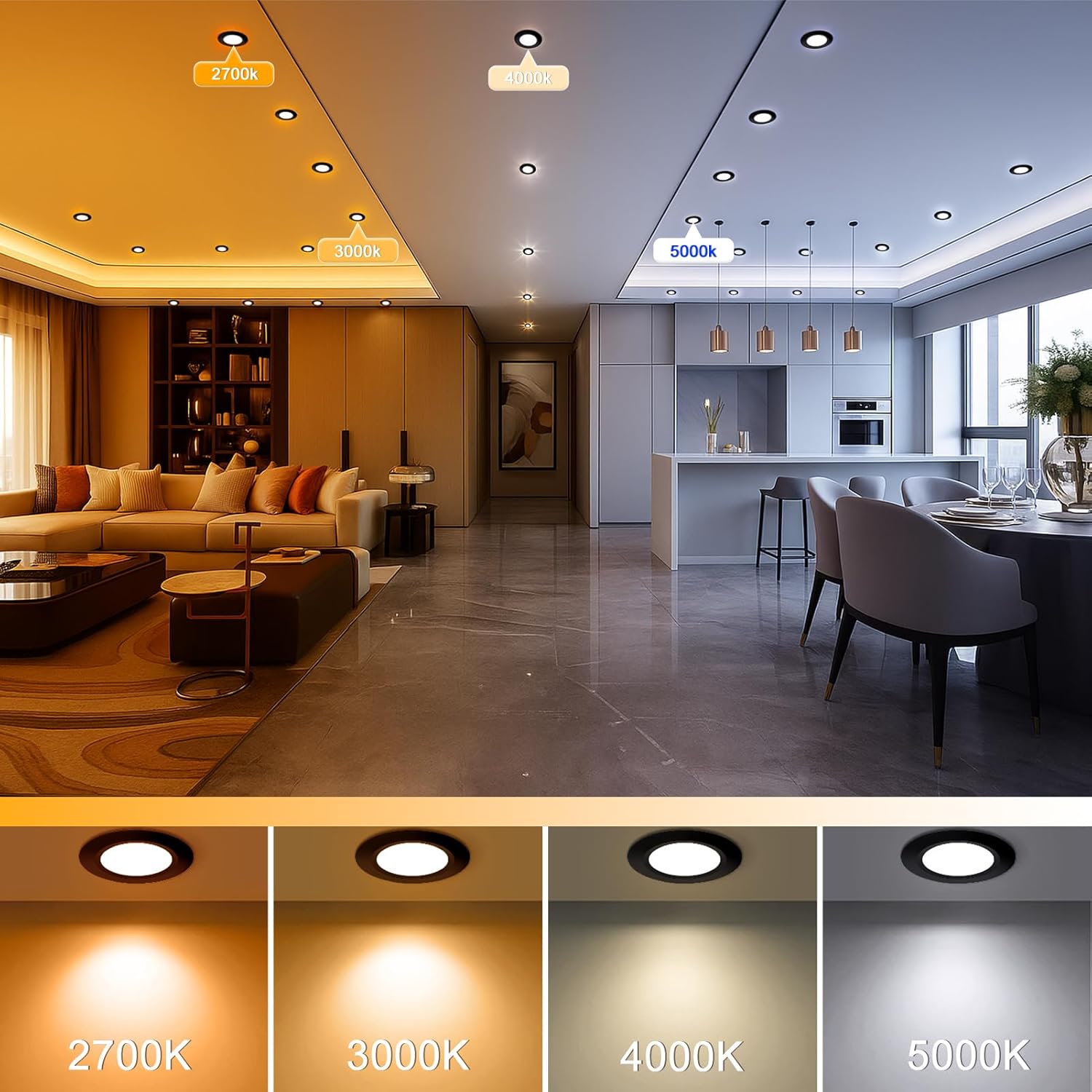 ECO-1 Series Frosted LED Downlight – Black Housing – TRIAC Dimmable – 3W/5W/7W/9W – 4-Pack/10-Pack – 2700K–6000K – 100–130V / 200–240V