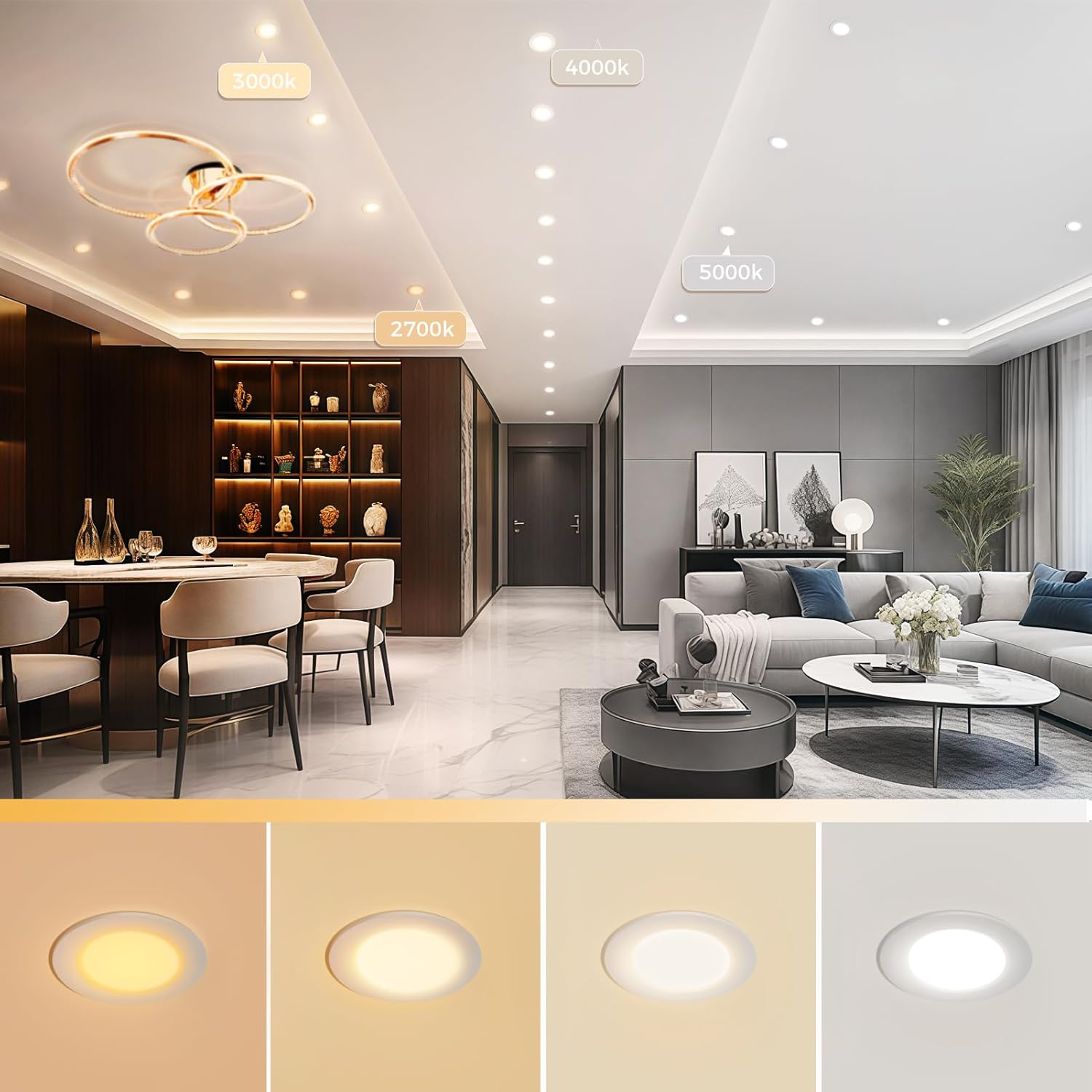 Spot LED dépoli série ECO-1 – Boîtier blanc – Intensité variable TRIAC – 3 W/5 W/7 W/9 W – Lot de 4/Lot de 10 – 2 700 K–6 000 K – 100–130 V / 200–240 V