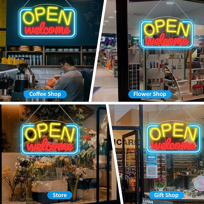 OPEN Welcome Silicone Neon Signs – USB Powered | 16.9×9.4 inch | LED Light for Storefront Window | 2 Color Options