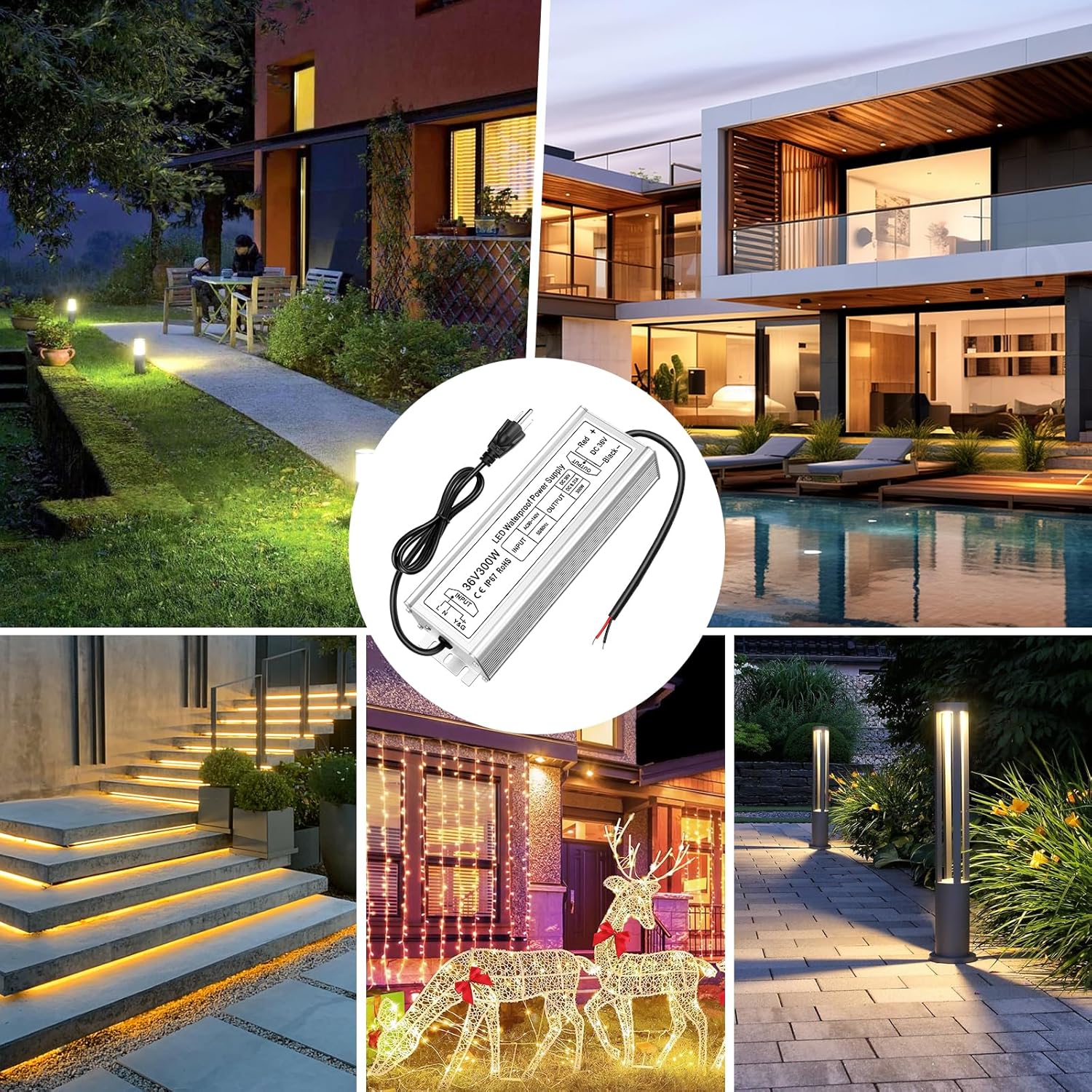 36-V-LED-Netzteil (Konstantspannung), 90–140 V Eingang, 100–400 W, Einzelausgang, IP67 wasserdicht, CE/RoHS/FCC – US-Stecker und Kabeloptionen 