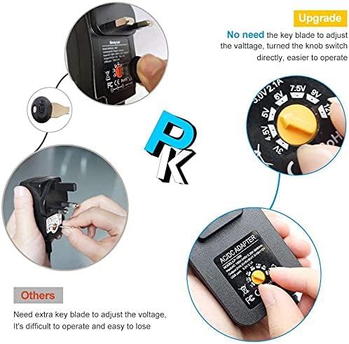 3V-12V Wall Plug Power Supply - AC 100-240V Input, Black Housing with UK Plug for LED Strip Lights, Router and Electronic Devices
