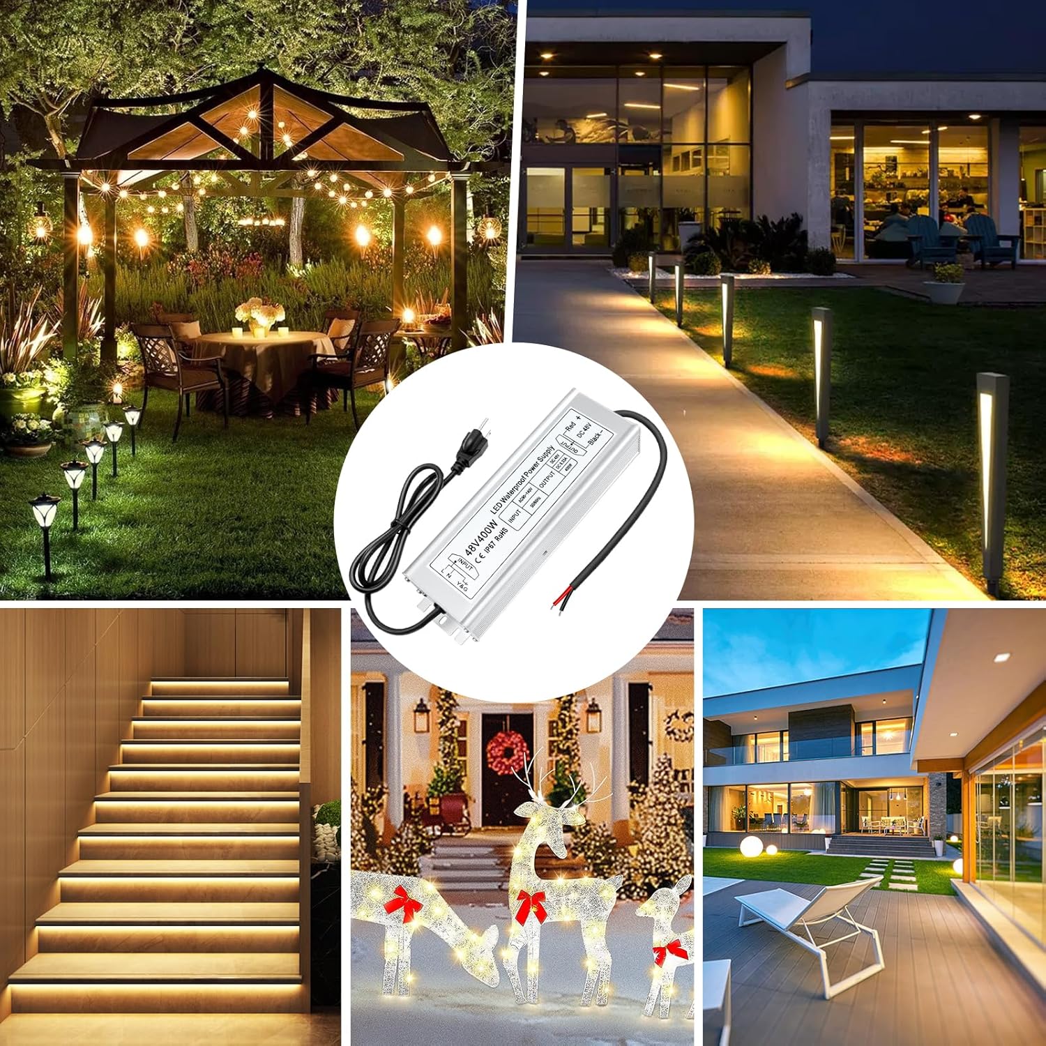 48-V-LED-Netzteil, 175–265 V Eingang, 100–400 W, Konstantspannungstransformator, IP67 wasserdichtes SMPS, CE/RoHS/FCC – UK/EU-Stecker und Kabeloptionen 