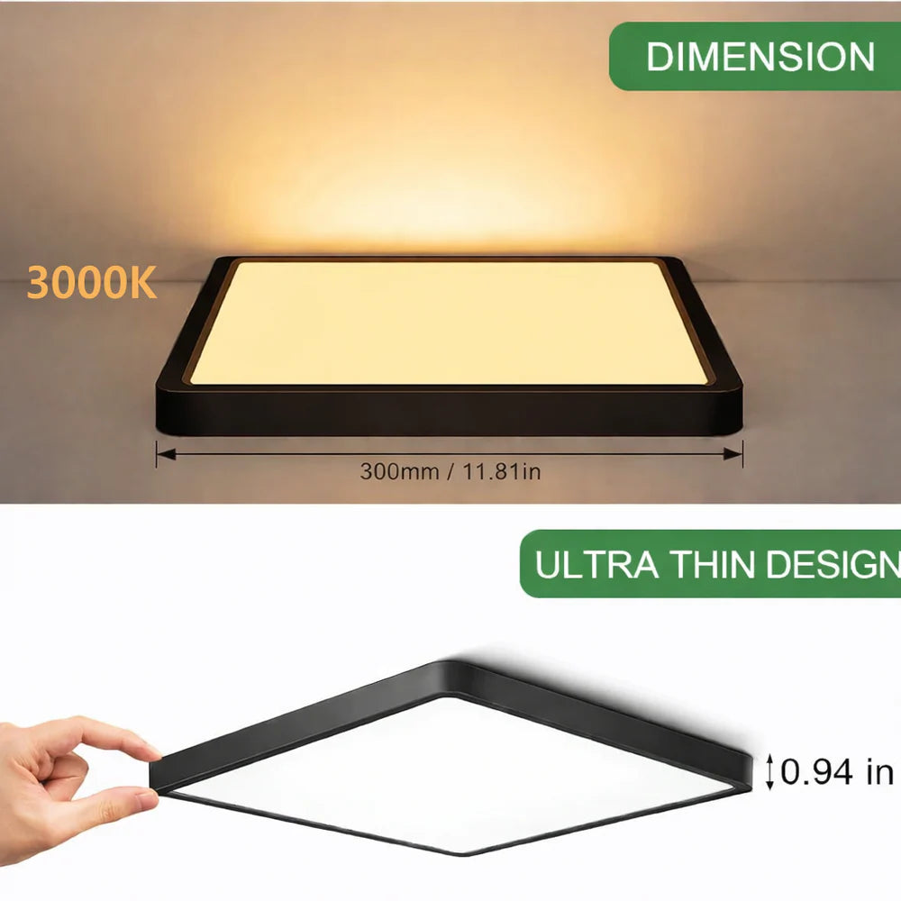 9 Inch Square LED Ceiling Light – 18W – Black – 3000K / 4500K / 5000K / 6500K – Flush Mount Ceiling Light for Home & Apartment Lighting – Local Stock (US)