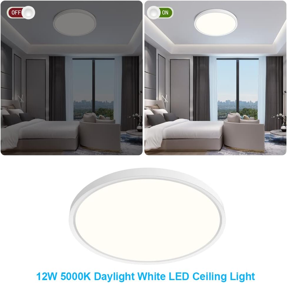 7 Inch Round LED Ceiling Light – 12W – White – 3000K / 4500K / 5000K / 6500K – Flush Mount Ceiling Light – Local Stock (US/UK)