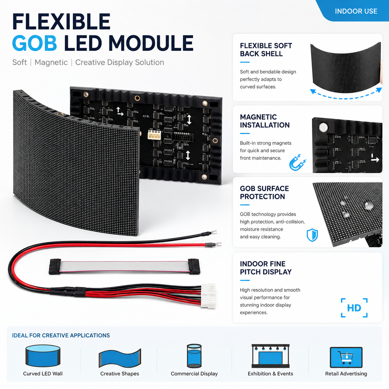 IF-2G Series Indoor Flexible GOB LED Module – P1.875 | 240×120mm | GOB | Soft Back Shell with Magnet | 550nits