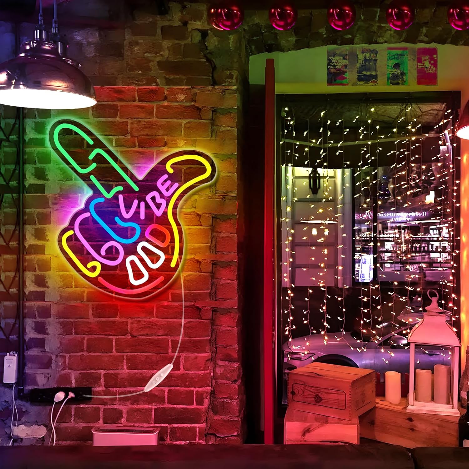 Panneau LED « Good Vibes » – Panneau « Main cool » | 43 cm x 33 cm | Néon USB pour décoration murale | À suspendre | Idéal pour chambre, dortoir, salon, fête 