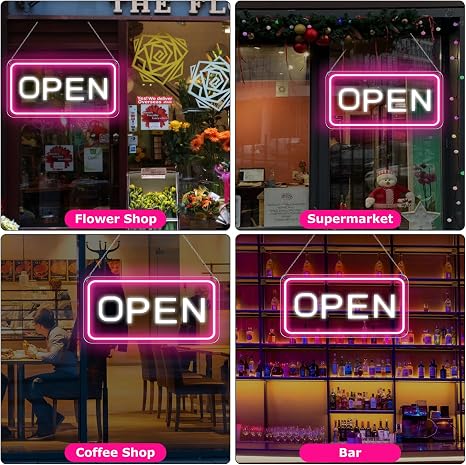 OPEN COB LED Sign – 22.8×11.8 Inch | 12V Powered Pink & White Glow Light | Horizontal & Vertical Style with US Plug for Storefront & Business Decor