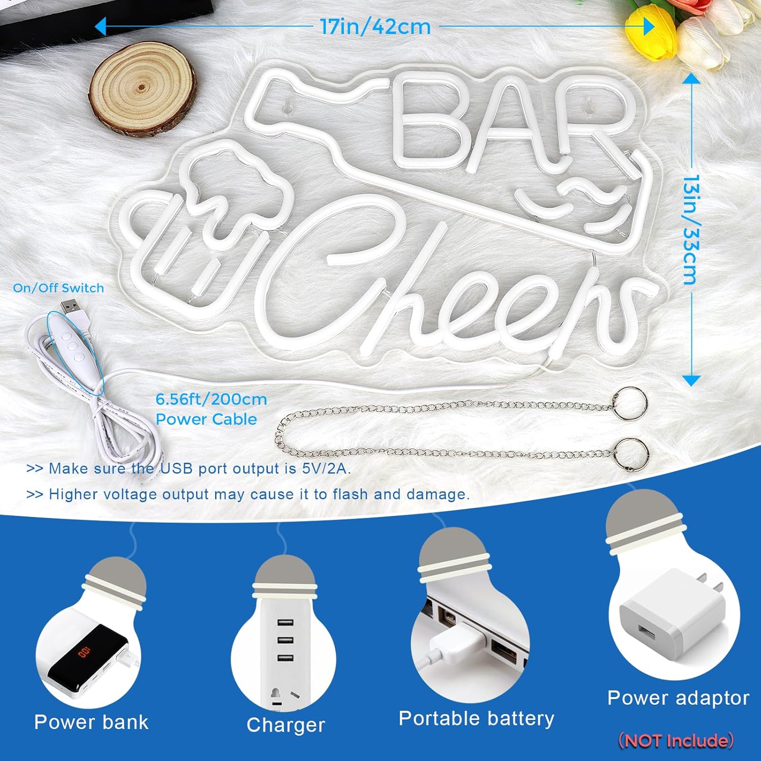 LED-Schild „Bar Cheers“ – 16,1 × 9,8 Zoll | Mehrfarbiges Leuchten | USB-betrieben | Hängend | Ideal für Bar, Pub, Lounge, Nachtclub, Party-Stimmungsbeleuchtung 