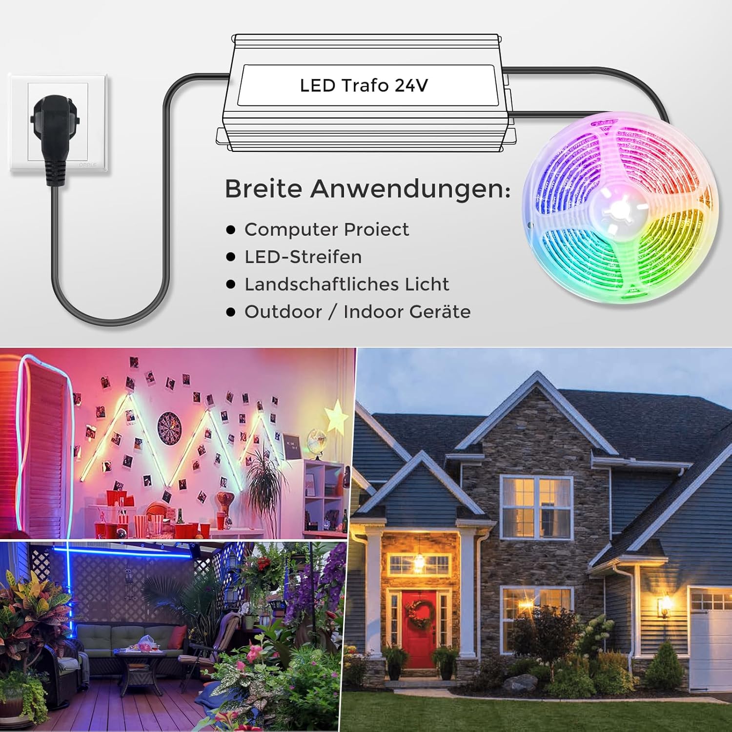 24V Waterproof LED Driver, 175–265V Input, 200W–500W, Single/Dual Wire Output, Outdoor Power Adapter, CE/RoHS/FCC — UK/EU Plug & Wire Leads Options