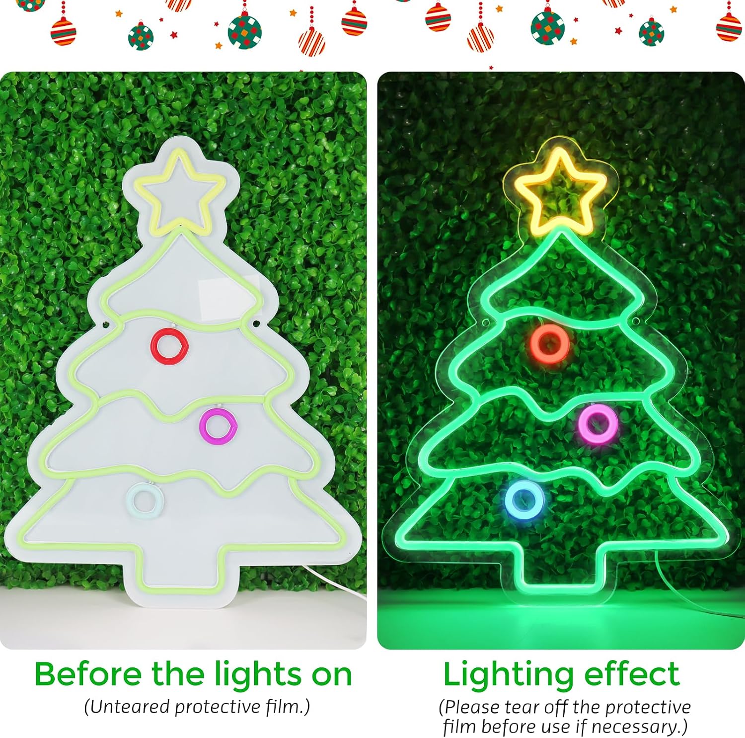 Good Vibes LED Sign – Christmas Tree Silicone Neon Sign – 18.5×14.17 Inch | USB Neon Light for Wall Decor | Dimmable Neon Lamp with Accessories Included | Hanging Holiday Decor for Christmas Party, Bedroom & Home Spaces
