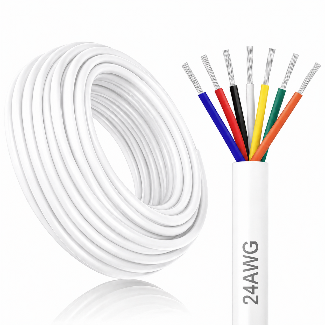 24 AWG Electrical Cable, 6/7/8 Conductor Stranded Tinned Copper Multi-Core Wire, Black/White PVC Jacket Flexible Control Extension Cord, 10/20/50m (33ft–165ft) Options