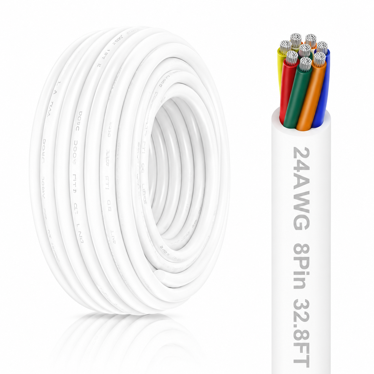 24 AWG Electrical Cable, 6/7/8 Conductor Stranded Tinned Copper Multi-Core Wire, Black/White PVC Jacket Flexible Control Extension Cord, 10/20/50m (33ft–165ft) Options